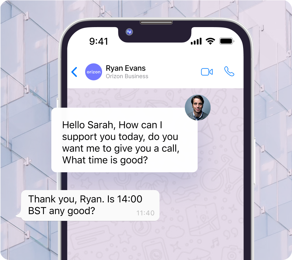 Phone showing chat support